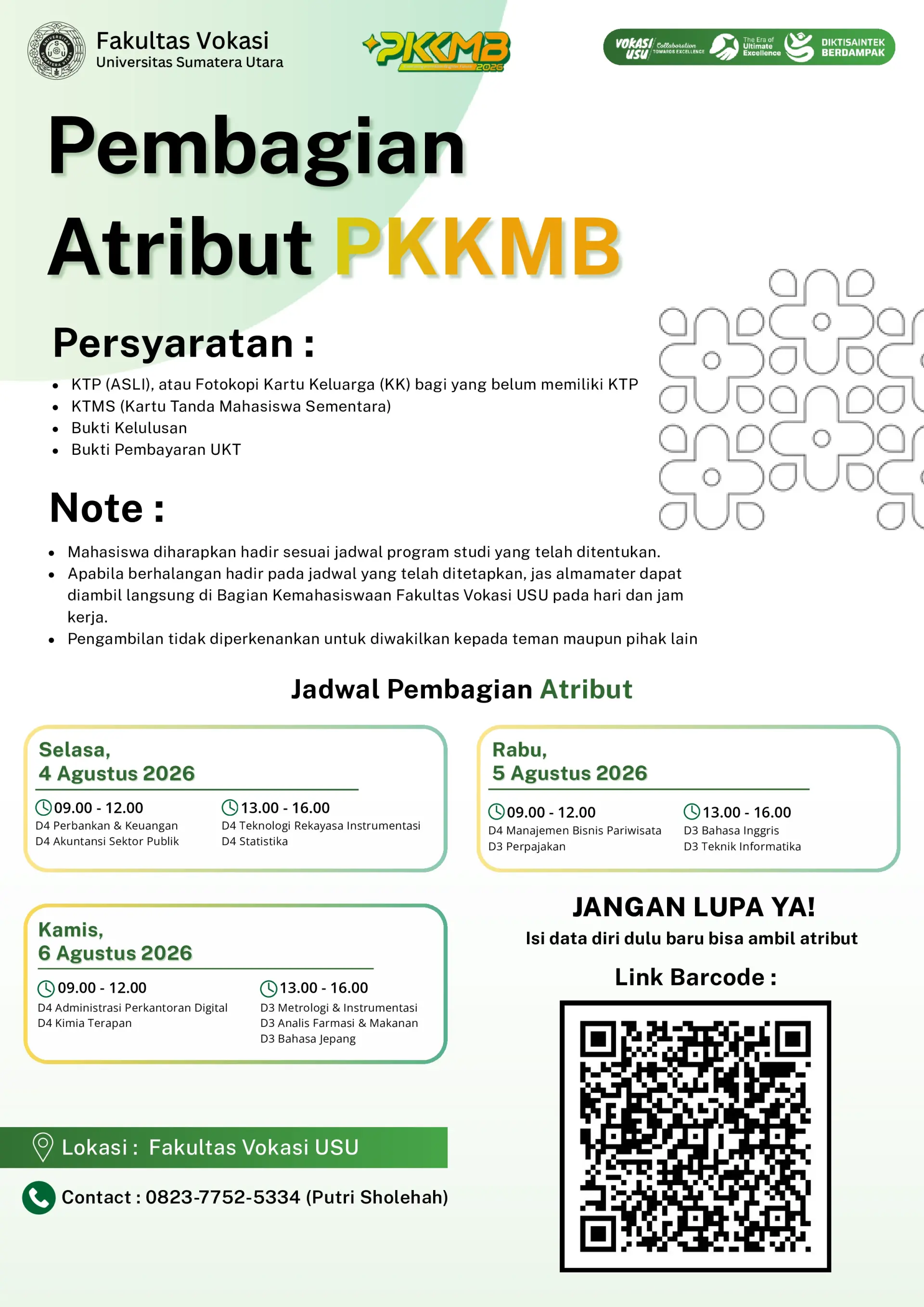 Faculty of Vocational Education USU Distributes PKKMB 2026 Attributes: Check the Schedule and Requirements